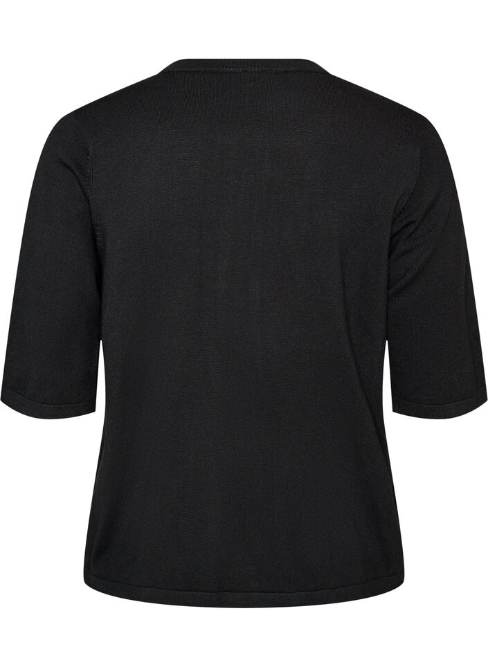 Strikket cardigan med hjerteknapper og korte &aelig;rmer, Sort, Packshot image number 1