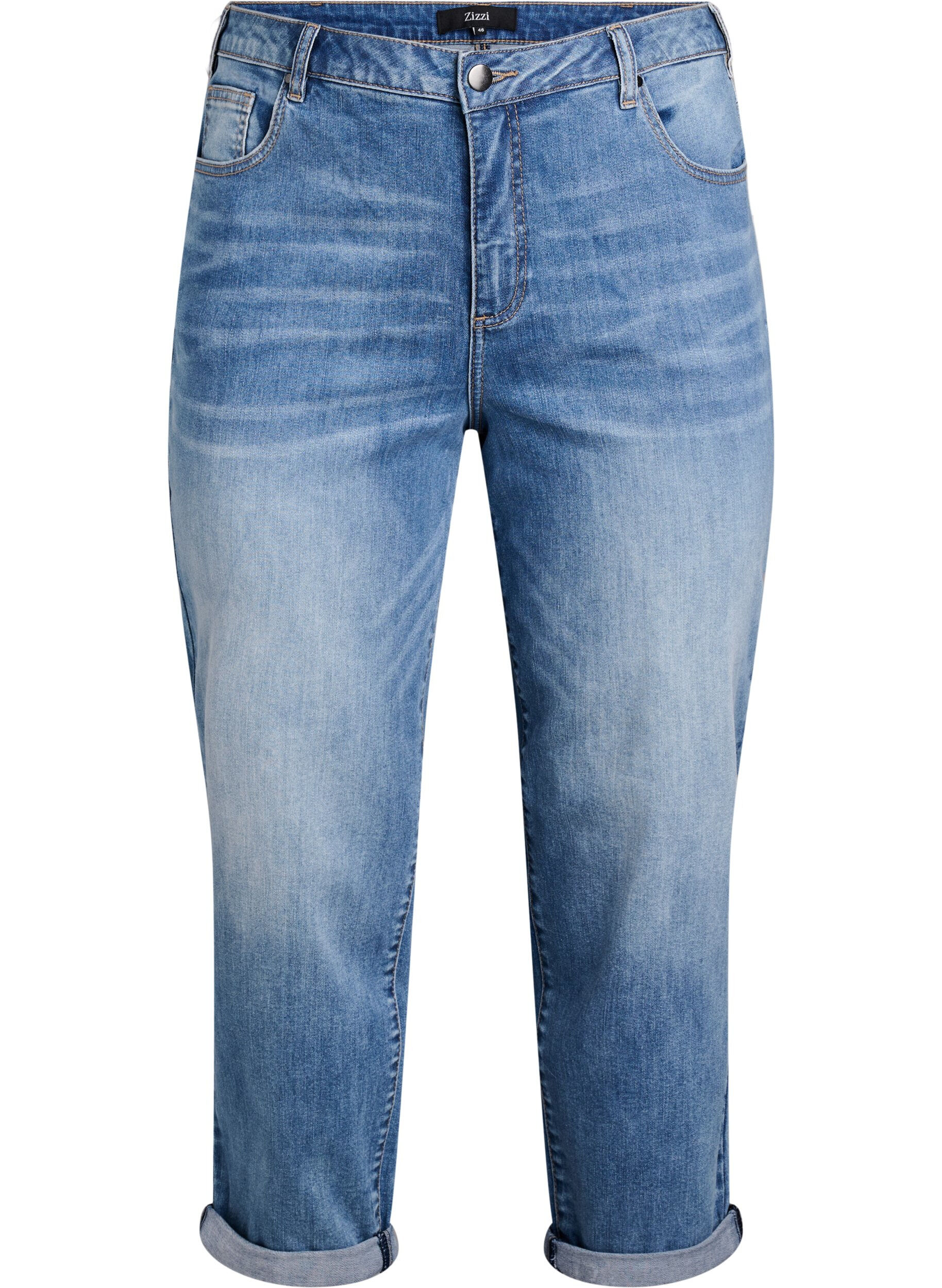 7/8 jeans med opsm&oslash;g og h&oslash;j talje