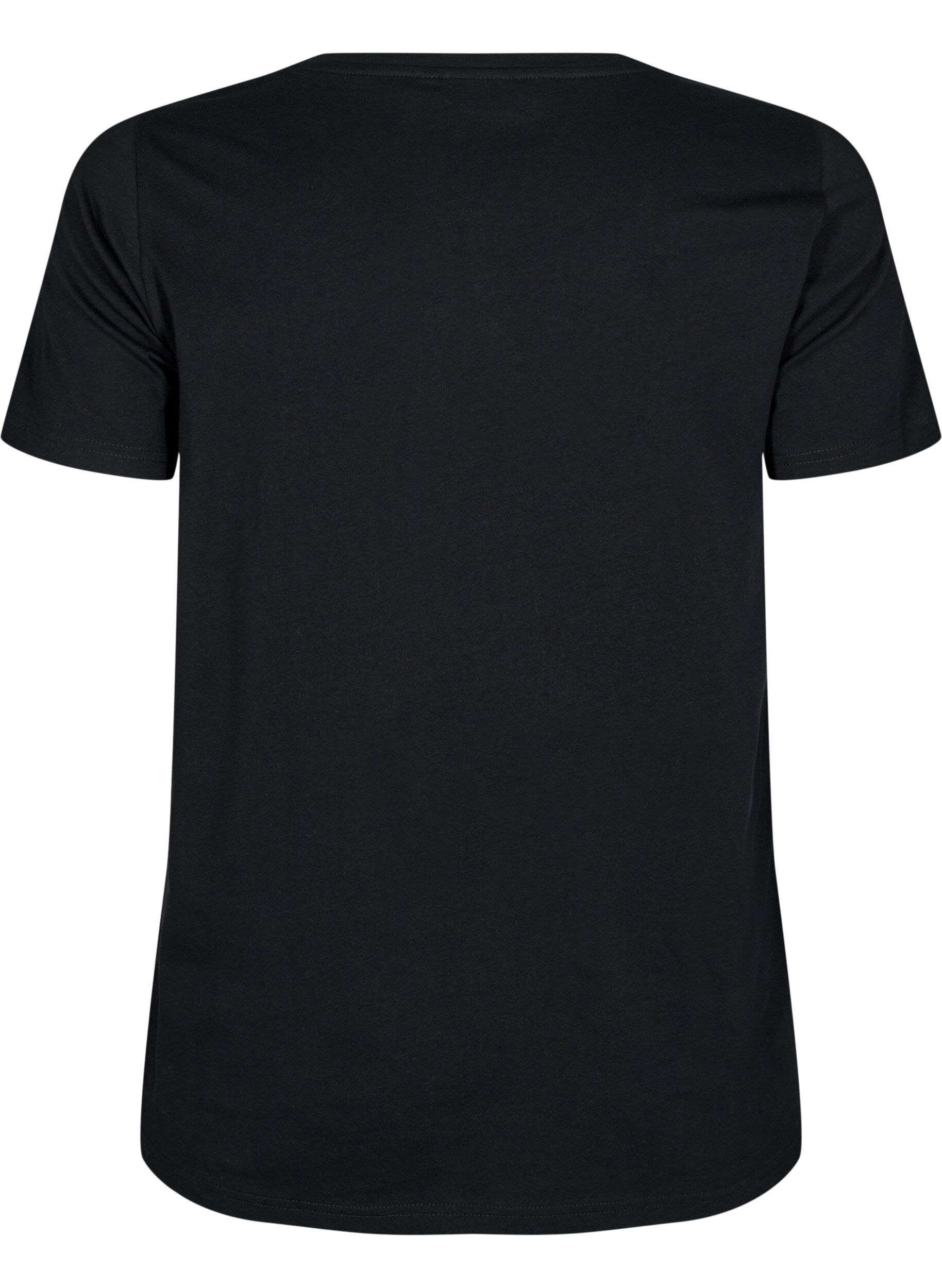 Zizzi Bomulds t-shirt med motiv, Black w. Gold Love, Packshot image number 1