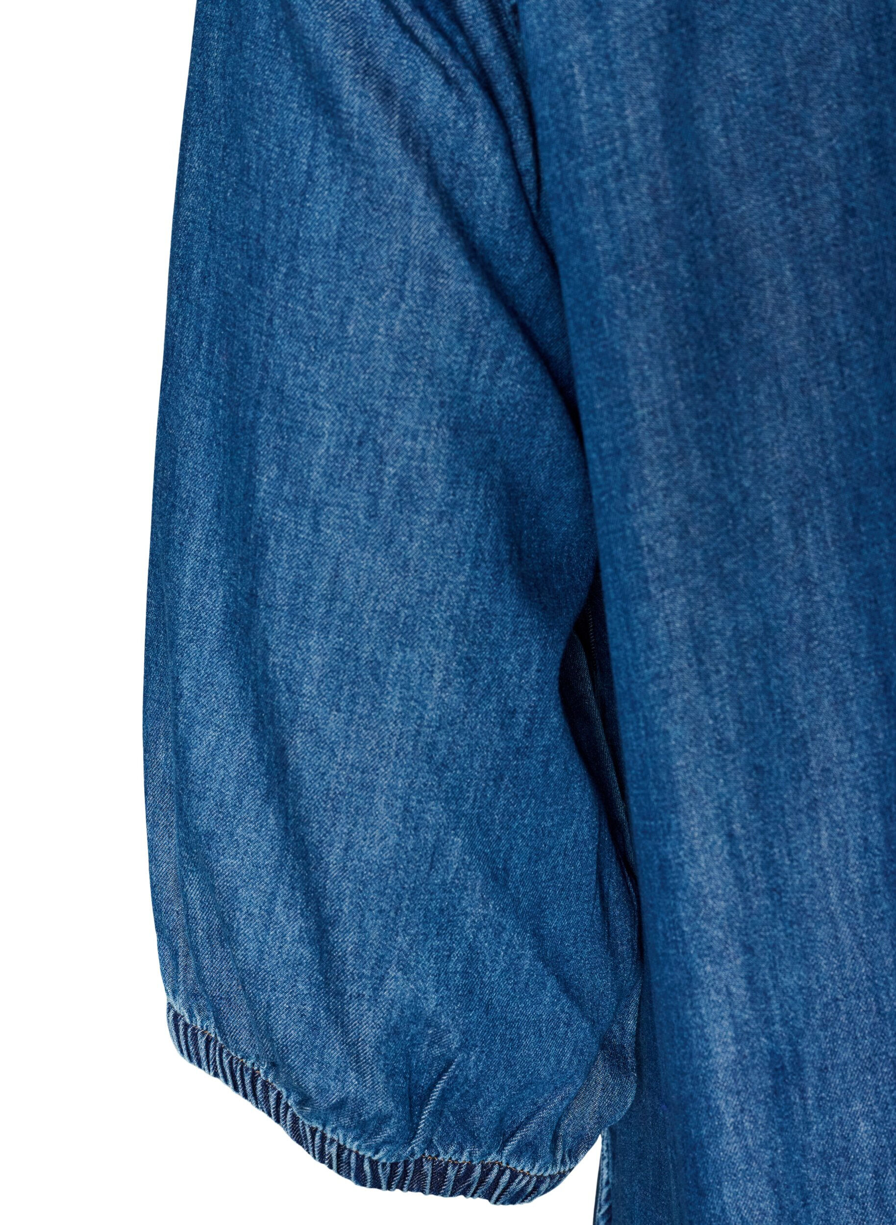 ZizziDenimkjole i maxil&aelig;ngde med fl&aelig;sesk&aelig;ringer, Bl&aring;, Packshot image number 3