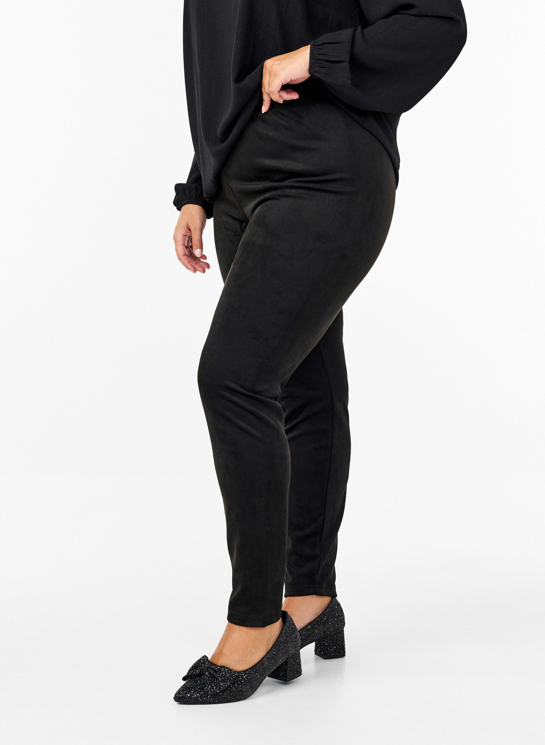 Zizzi Leggings i imiteret ruskind, Black, Model image number 0