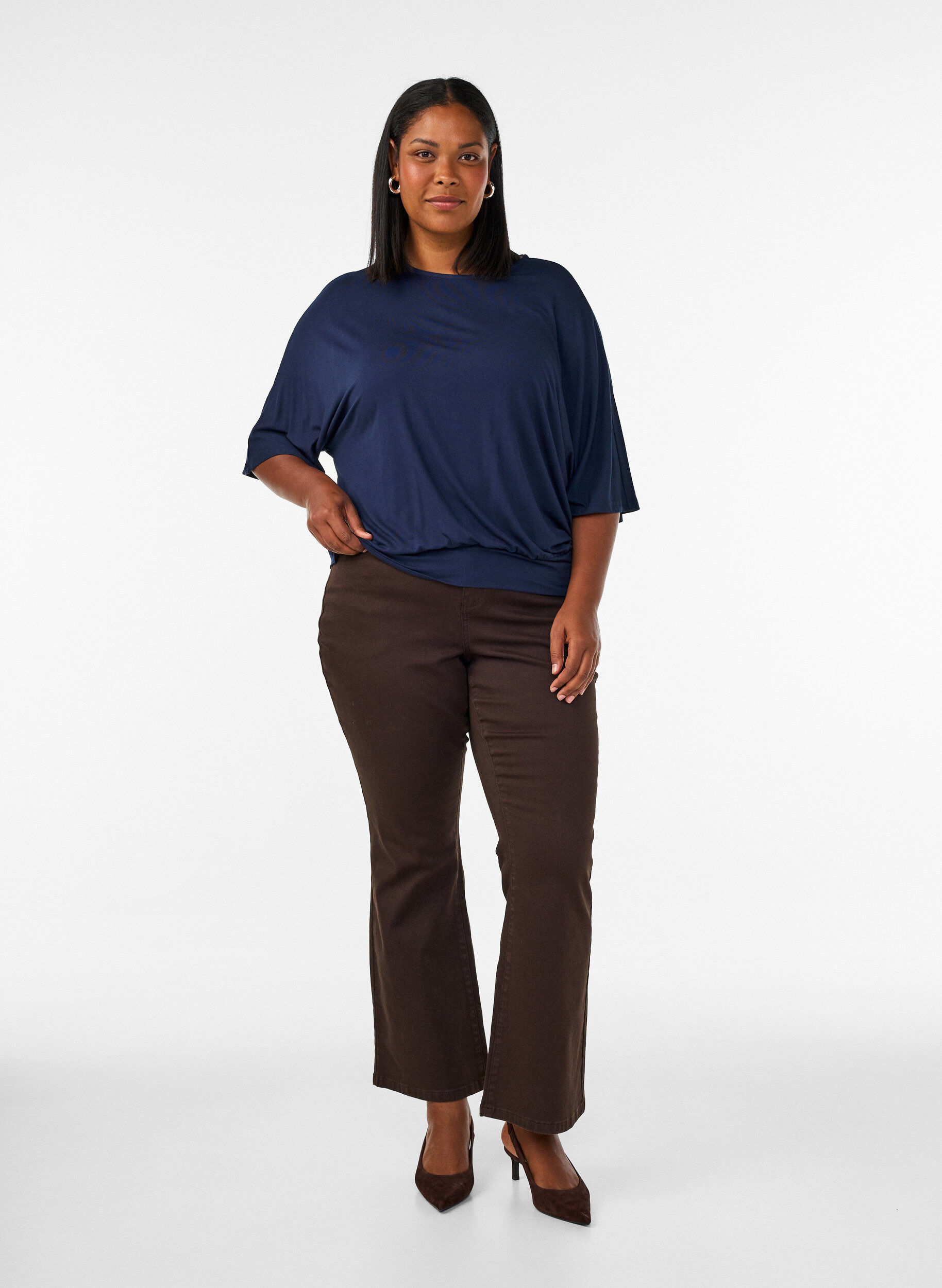 ZizziJerseybluse med albuelange &aelig;rmer og balloneffekt, Bl&aring;, Model image number 1