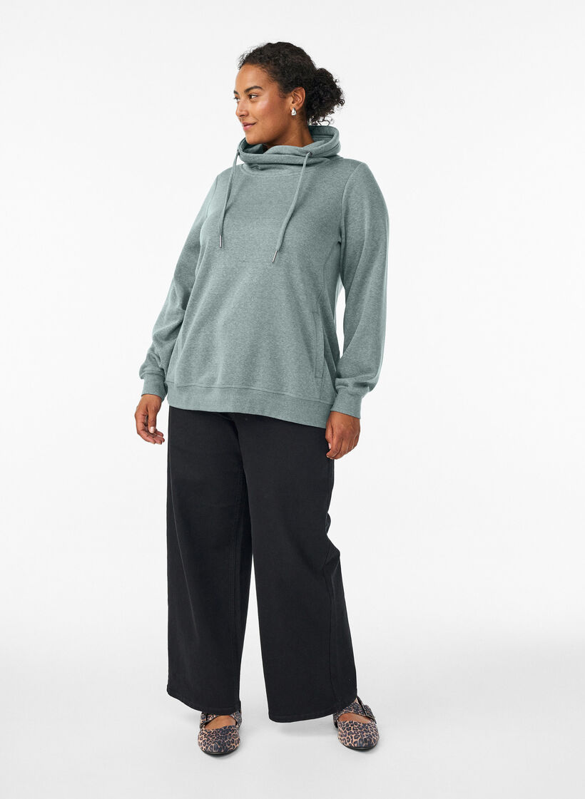 Sweatshirt med h&oslash;j krave og lommer, Gr&oslash;n, Model image number 1