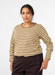 Stribet bluse med lange &aelig;rmer, Brun, Model image number 0