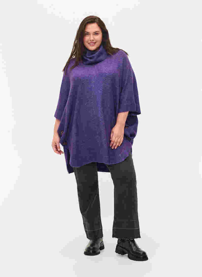 Strikket poncho med rullekrave, Ultra Violet Mel., Model image number 4