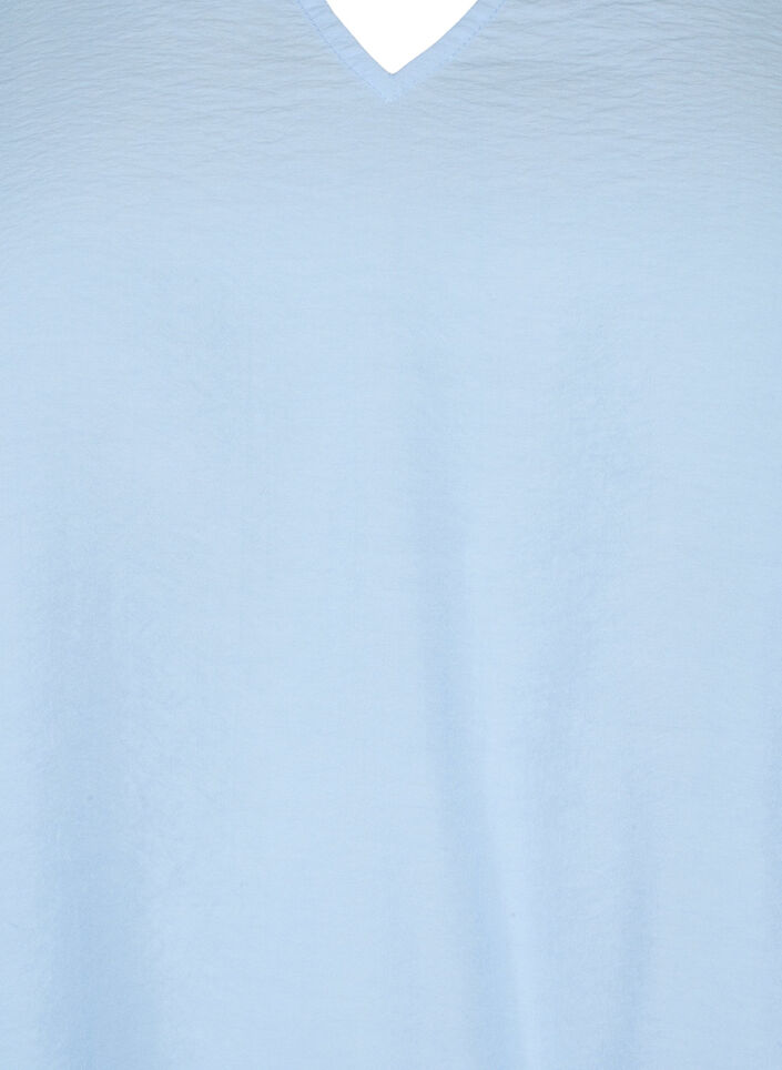 Viskosebluse med korte ærmer og broderi, Blå, Packshot image number 2