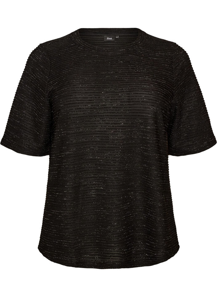 Bluse med struktur og glimmer, Sort, Packshot image number 0