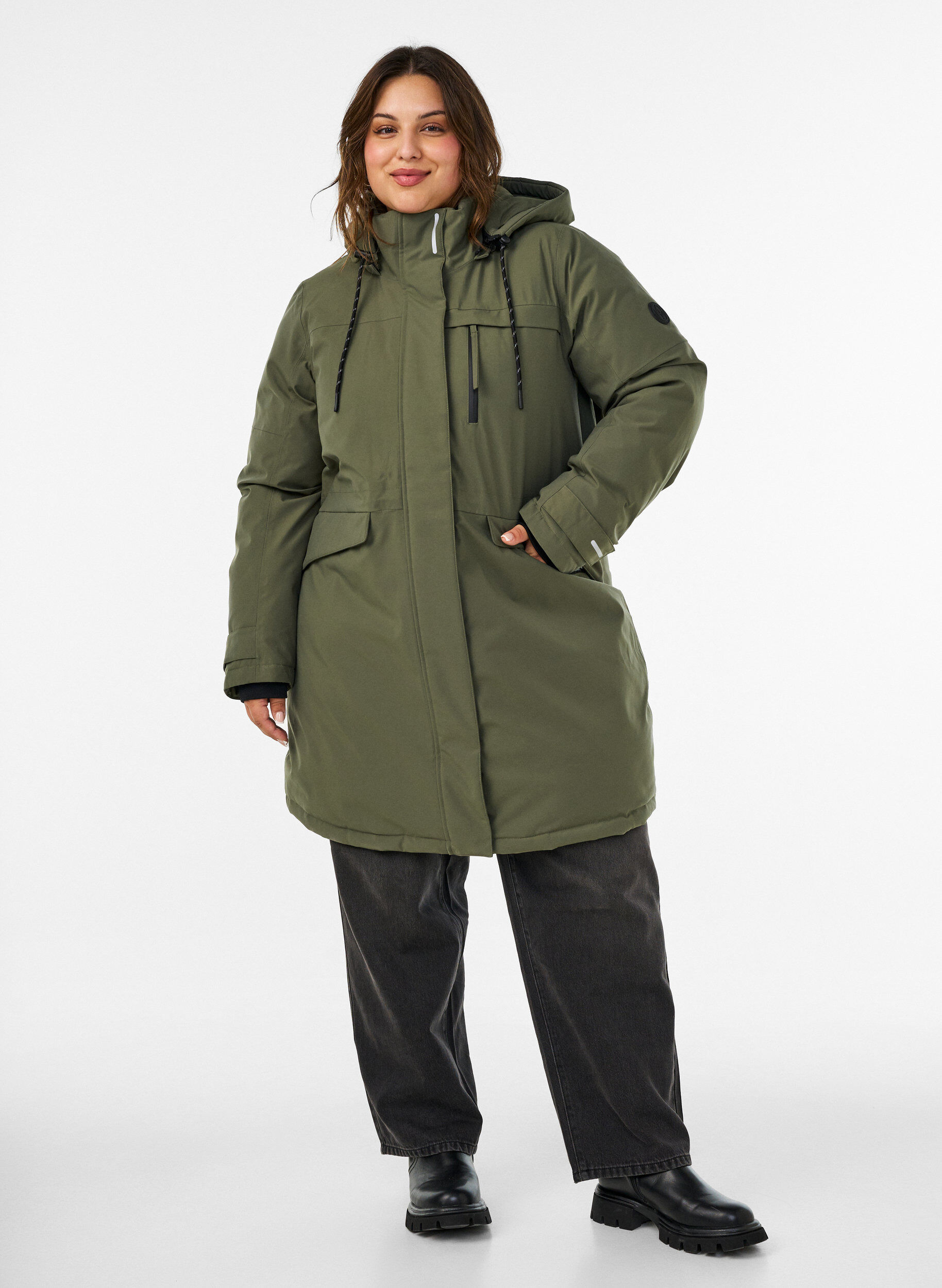 ZizziVandafvisende parka med h&aelig;tte og funktionelle detaljer, Gr&oslash;n, Model image number 1