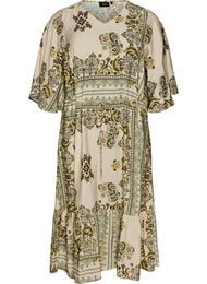 M&oslash;nstret midikjole i viskose med bindeb&aring;nd, Gr&oslash;n