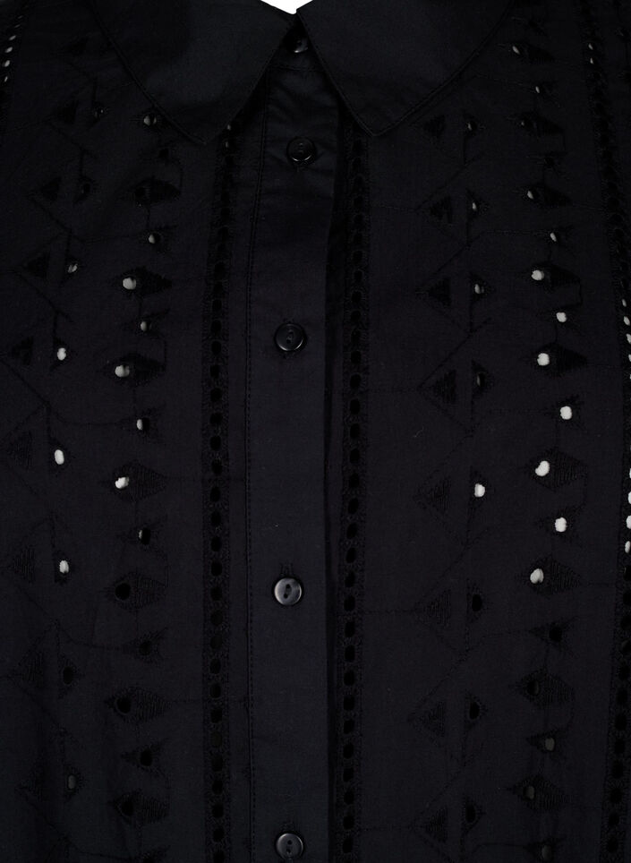 Skjortekjole i bomuld med broderi anglaise, Black, Packshot image number 2