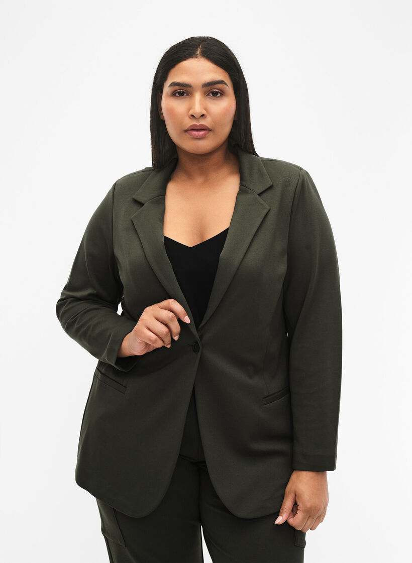 Enkel blazer med knaplukning, Gr&oslash;n, Model image number 0
