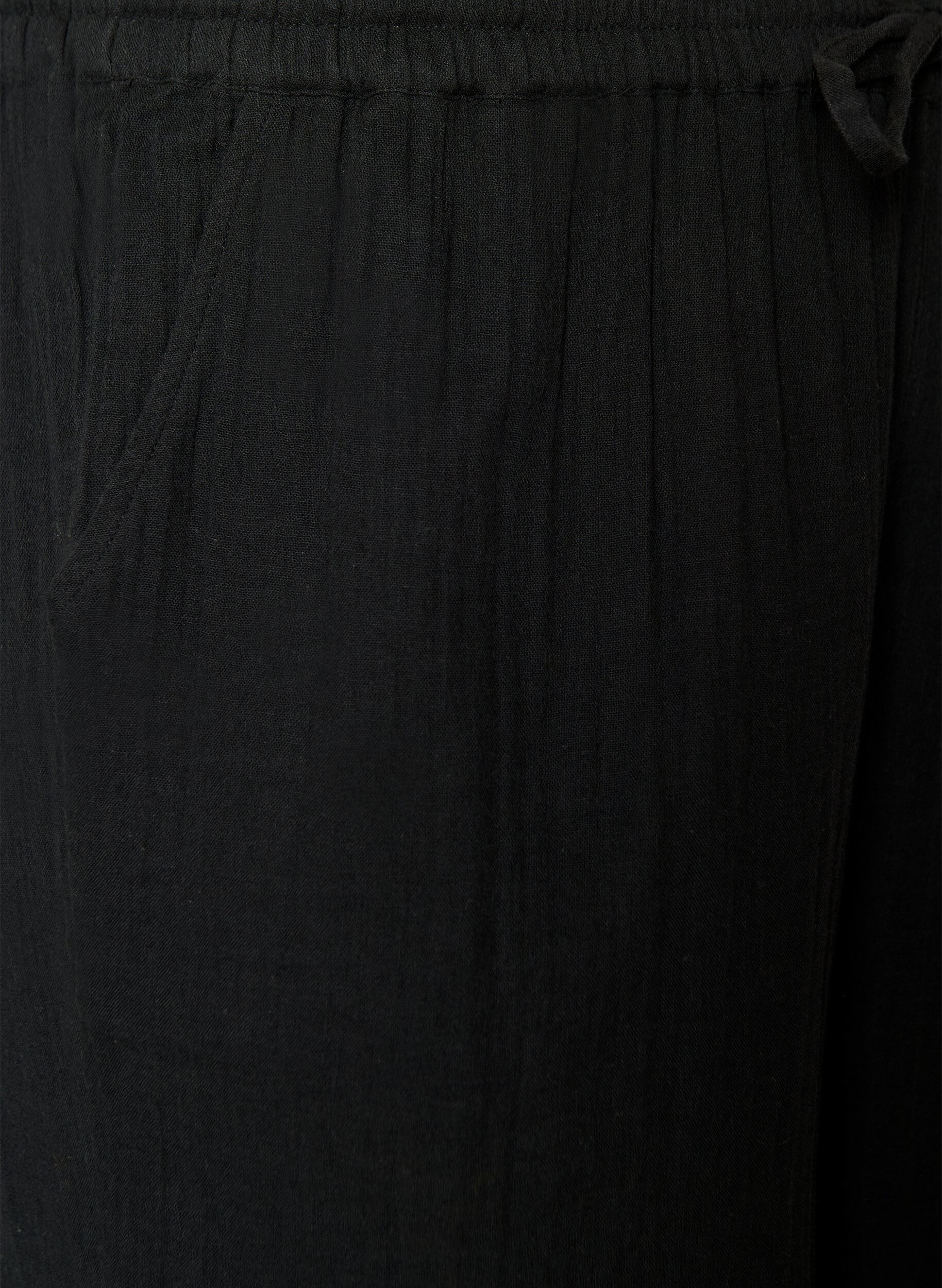 ZizziL&oslash;se shorts i bomuldsmusselin med h&oslash;j talje, Sort, Packshot image number 2