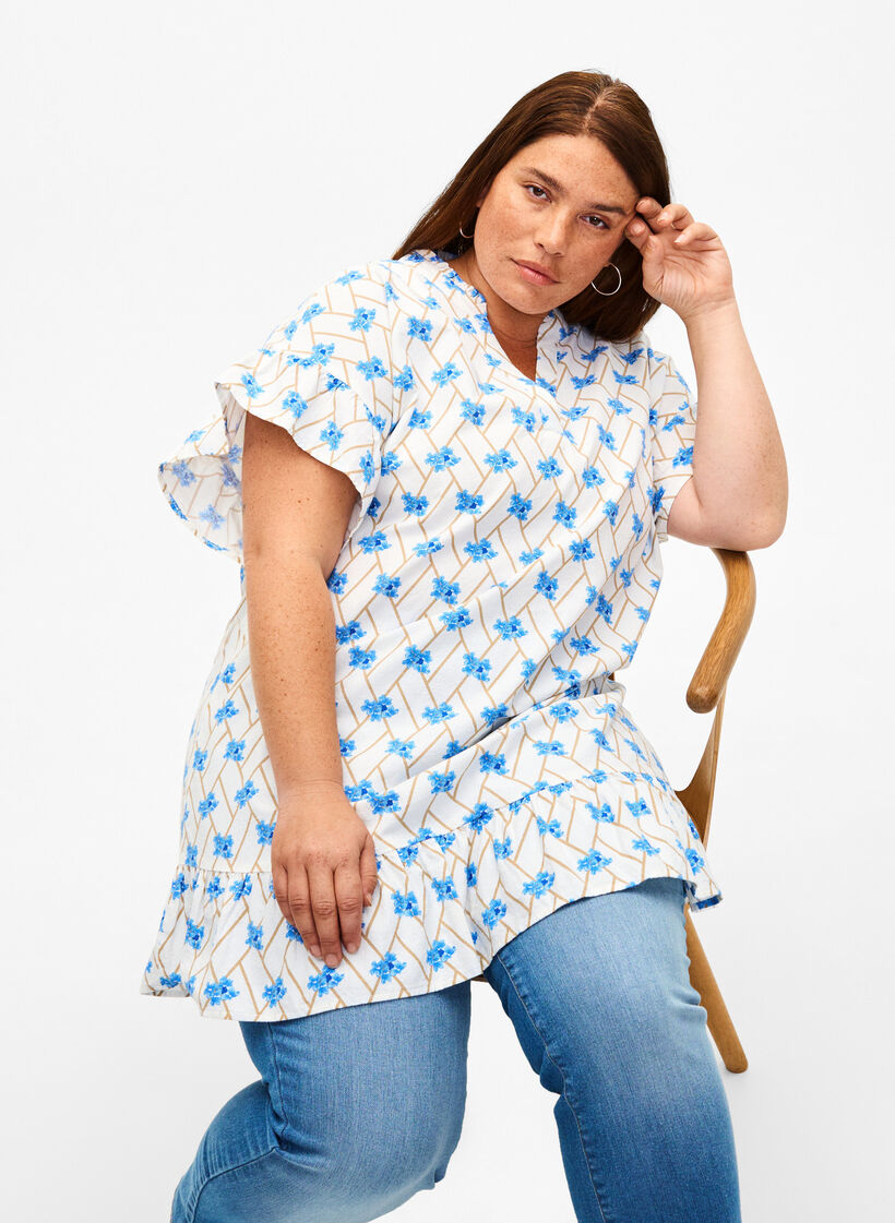 Blomstret tunika i bomuld, Snow White Flower, Image image number 0