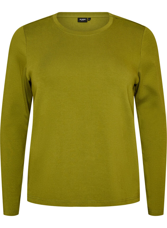 Lang&aelig;rmet basis T-shirt med rund hals, Gr&oslash;n, Packshot image number 0
