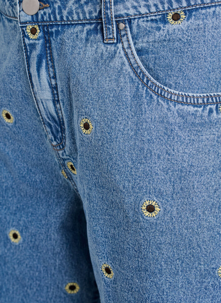 Denim shorts med broderede blomster, Bl&aring;, Packshot image number 2