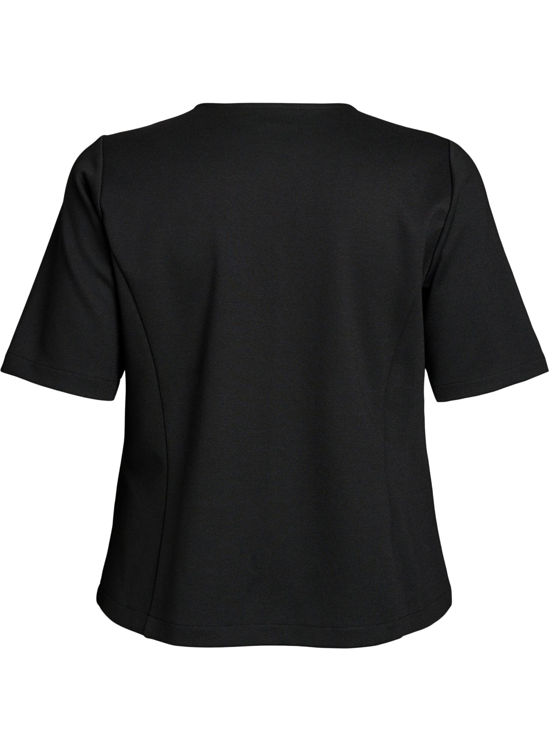 Zizzi Bluse med asymmetrisk sl&aring;-om effekt og korte &aelig;rmer, Sort, Packshot image number 1