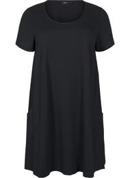Jerseykjole med korte &aelig;rmer og lommer, Sort