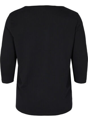 Ensfarvet bomulds t-shirt med 3/4 ærmer, Black, Packshot image number 1