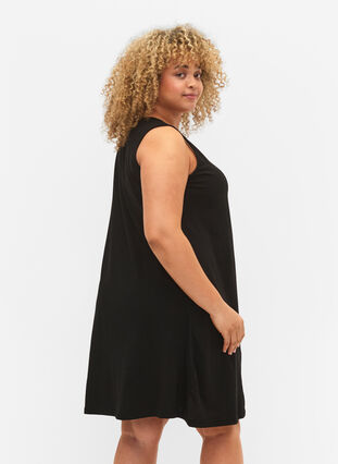 Ærmeløs bomulds kjole med a-shape, Black, Model image number 1