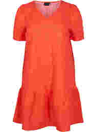 Struktureret kjole med korte pufærmer, Mandarin Red
