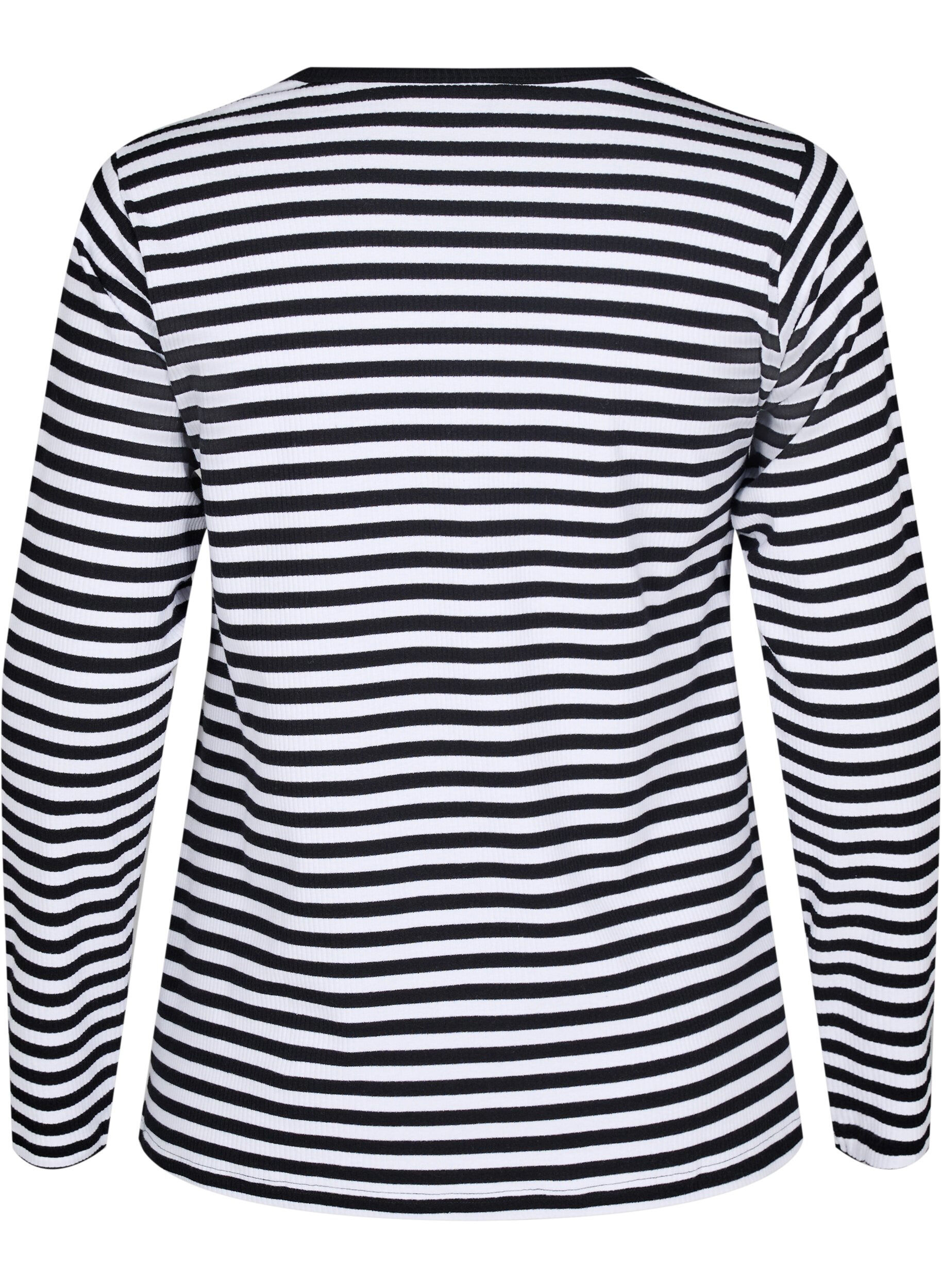 ZizziStribet bluse med lange &aelig;rmer, Sort, Packshot image number 1