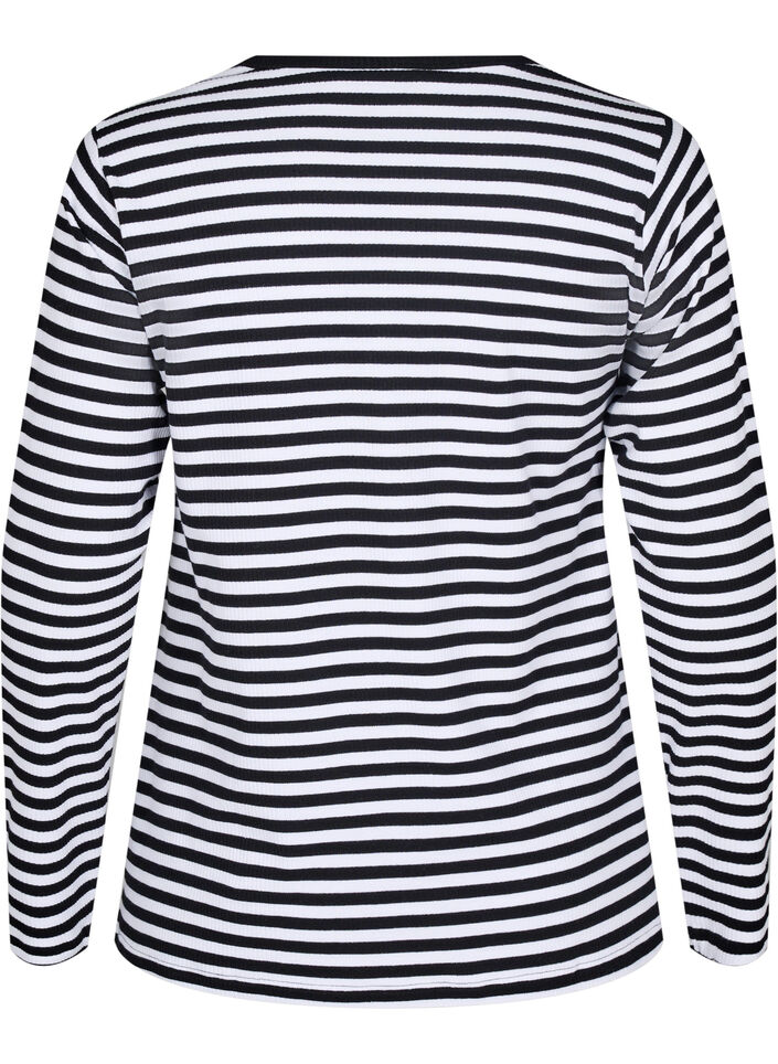 Stribet bluse med lange &aelig;rmer, Sort, Packshot image number 1