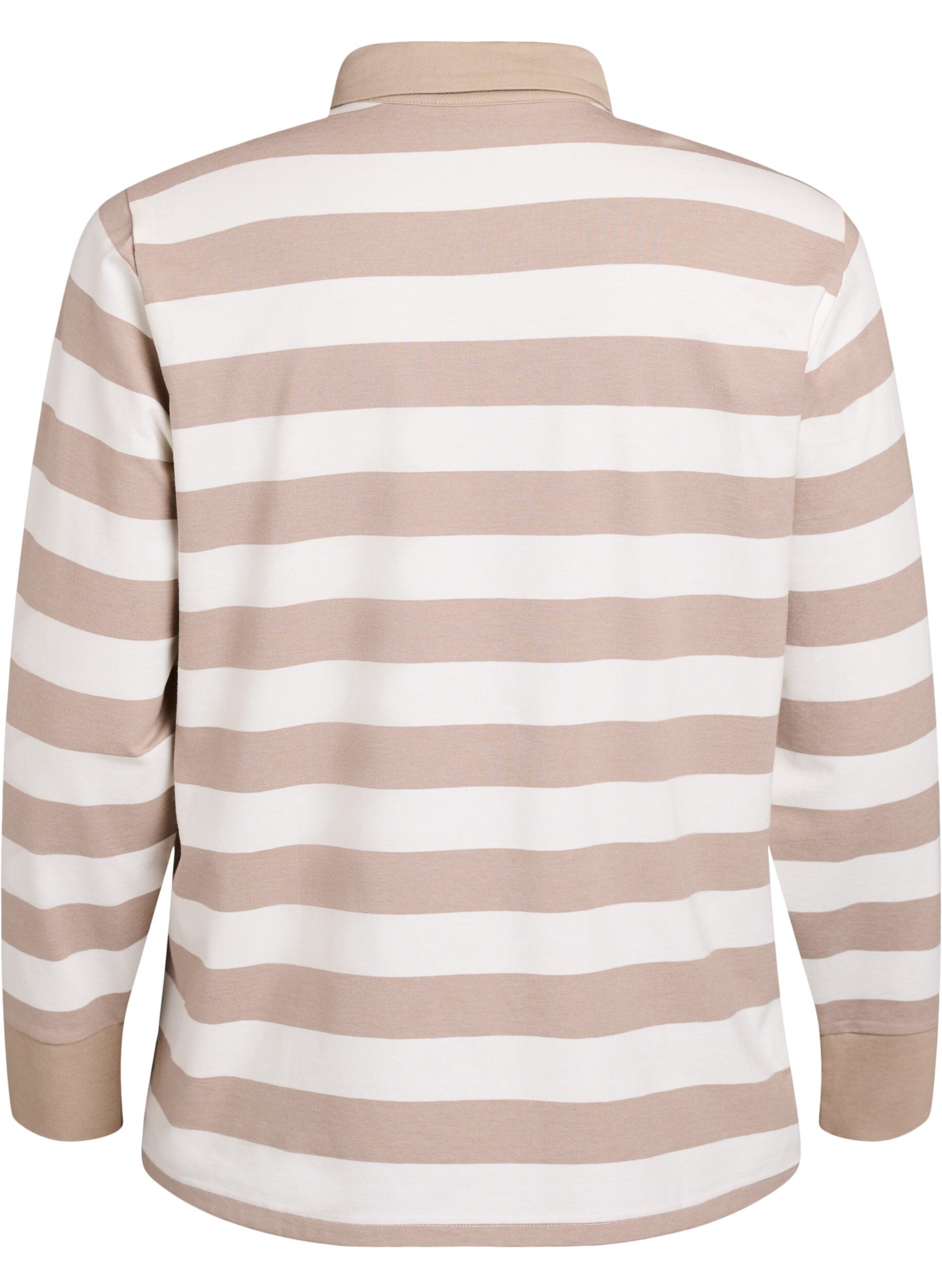 Zizzi Lang&aelig;rmet poloshirt med striber, Beige, Packshot image number 1