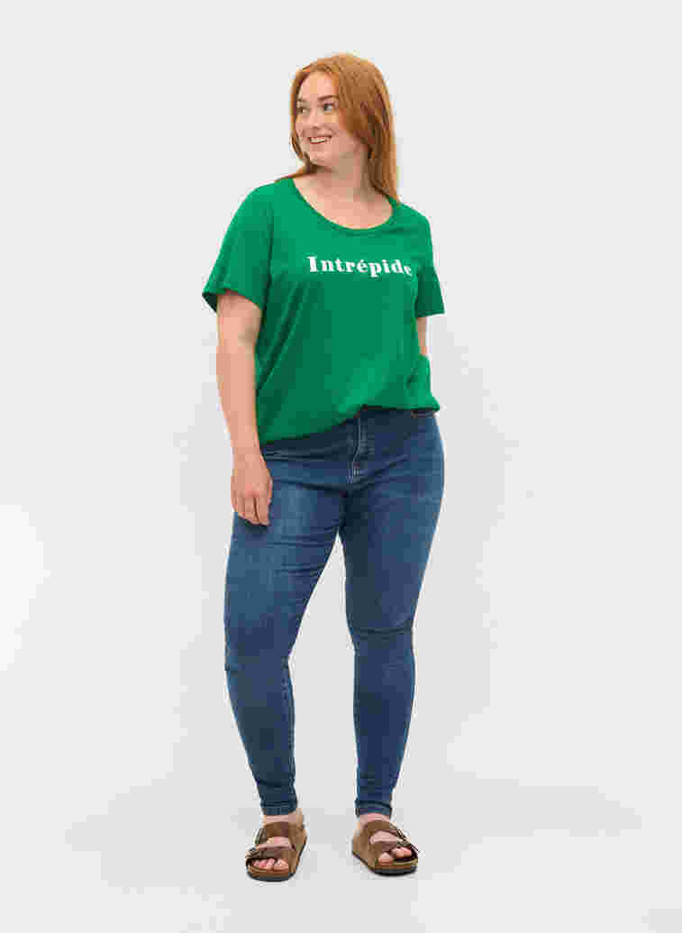 Kortærmet bomulds t-shirt med tekstprint, Jolly Green, Model image number 2