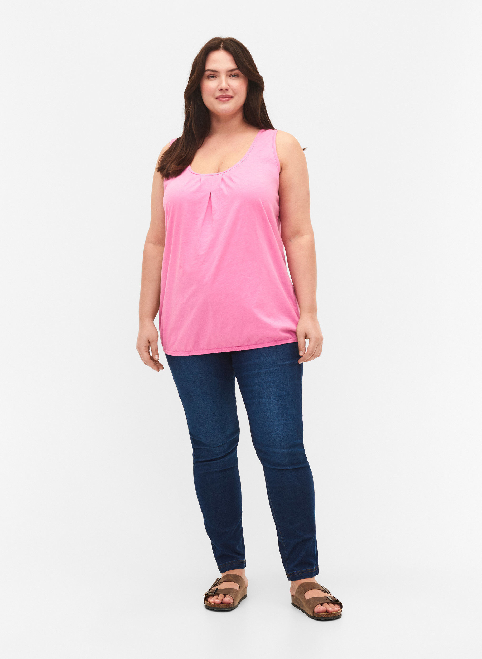 Zizzi 2-pak bomuldstop med blondekant, Rosebloom / Black, Model image number 2