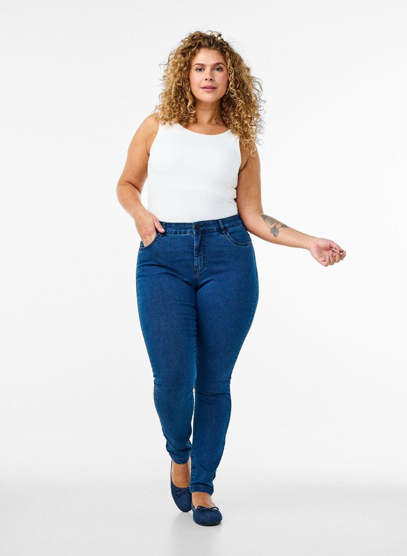 Højtaljede super slim Amy jeans, Blå, Model image number 0