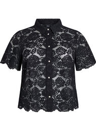 Skjortebluse i blonde med perleknapper, Sort