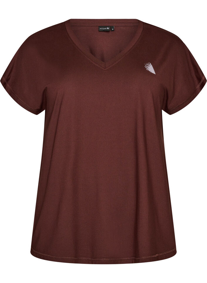 L&oslash;s tr&aelig;nings t-shirt med v-hals, Brun, Packshot image number 0