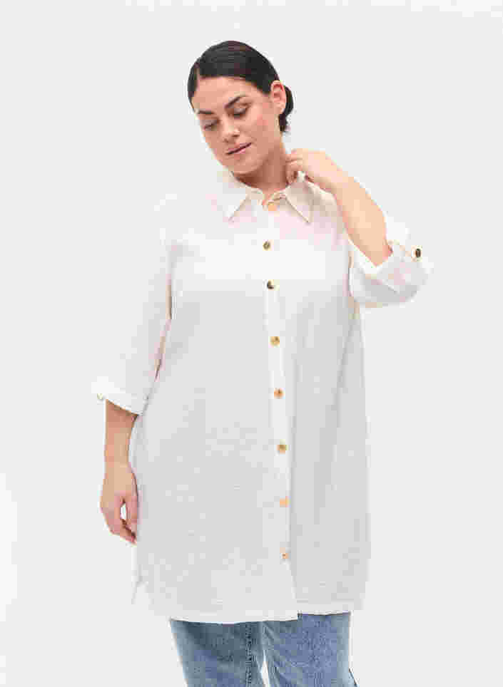Lang skjorte med 3/4 ærmer, Bright White, Model image number 0
