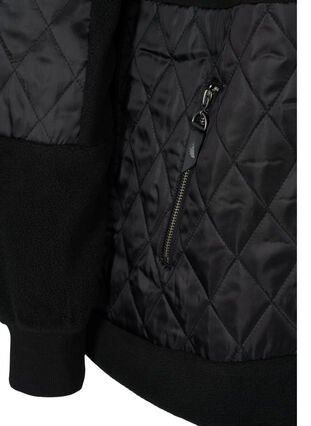 Sporty fleecejakke med hætte og lommer, Black, Packshot image number 3