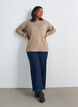 Strikbluse med rund hals og strikket m&oslash;nster, Beige, Model image number 1