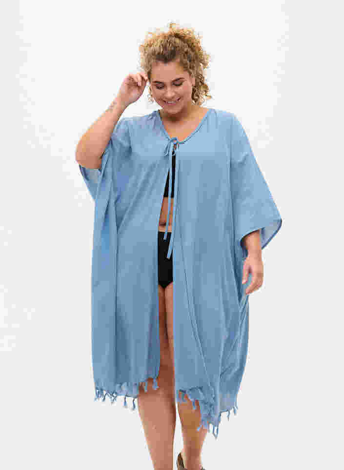 Strand kimono med frynser, Light Blue, Model