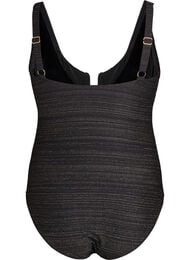Badedragt med stribet struktur og frontdetalje, Sort