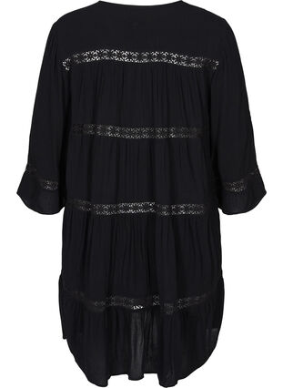 Viskose kjole med a-form og blondebånd, Black, Packshot image number 1