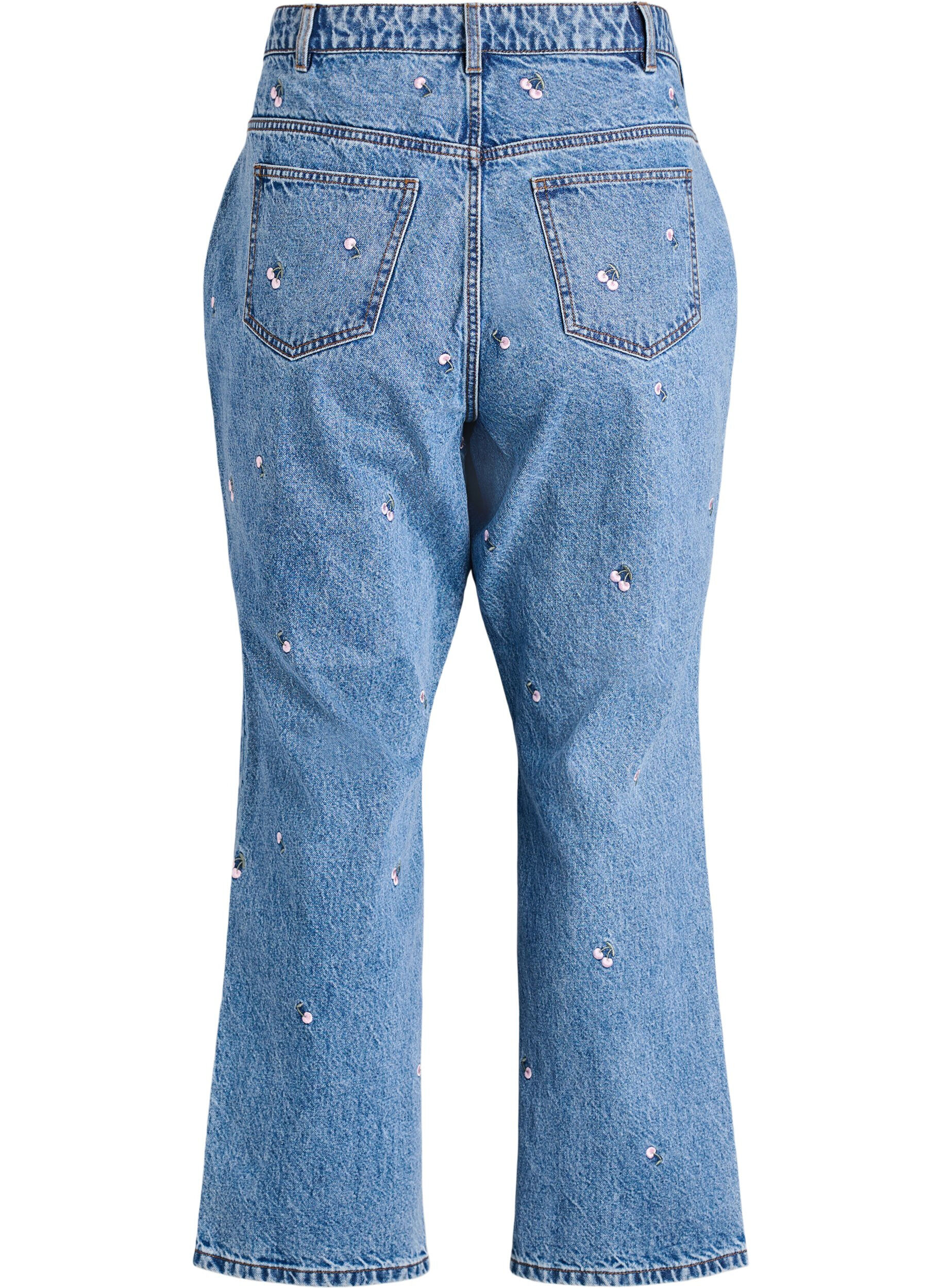 Zizzi H&oslash;jtaljede Gemma jeans med broderede detaljer, Bl&aring;, Packshot image number 1