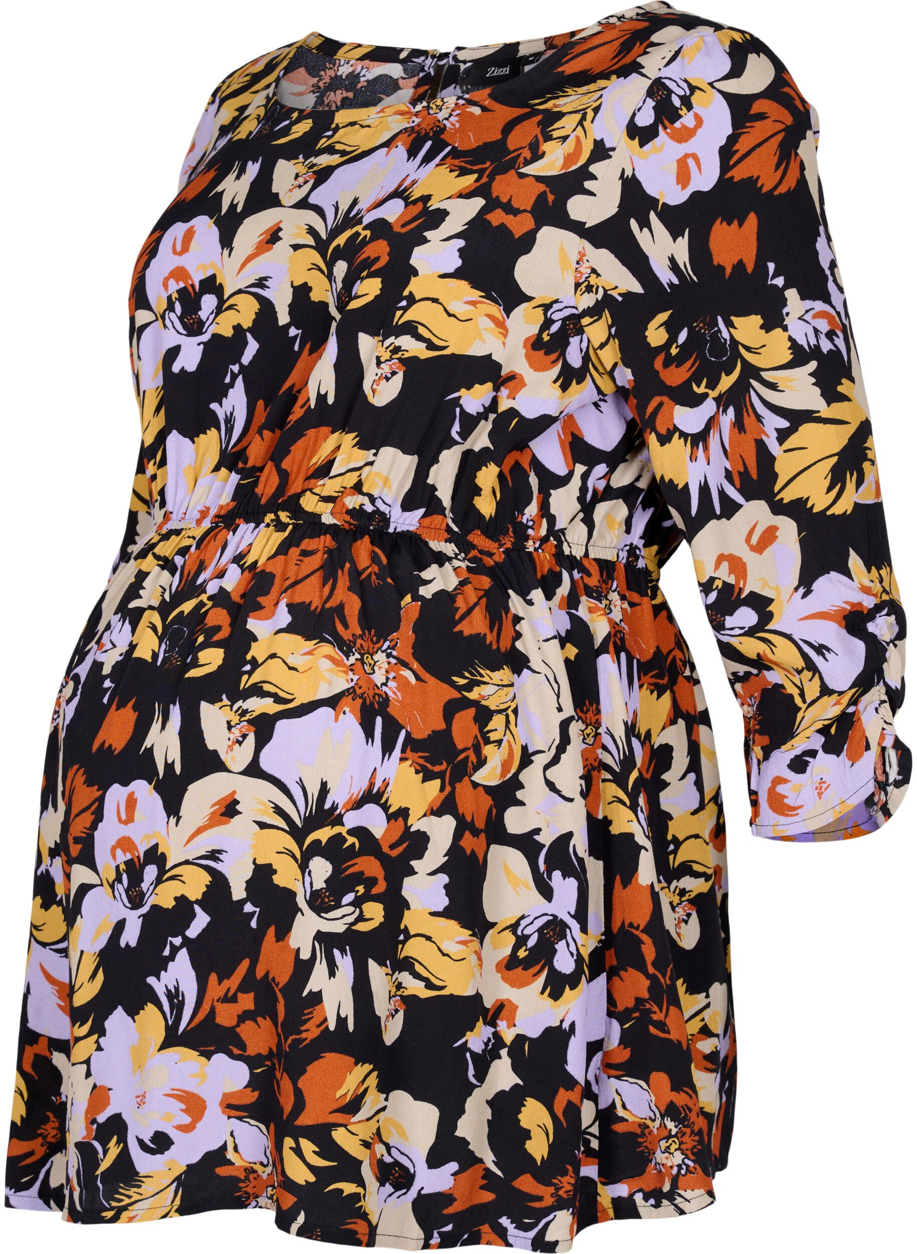 Zizzi Graviditets bluse i viskose med print, Black Flower AOP, Packshot image number 0