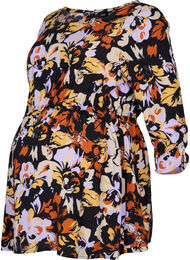 Graviditets bluse i viskose med blomsterprint, Black Flower AOP