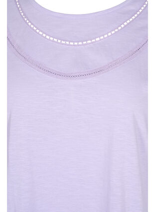 Bomulds t-shirt med blondebånd, Lavender, Packshot image number 2