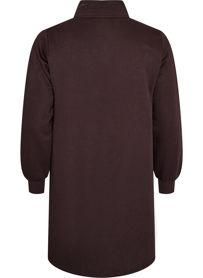 Sweatkjole med h&oslash;j ribkrave og lynl&aring;s , Brun, Packshot image number 1
