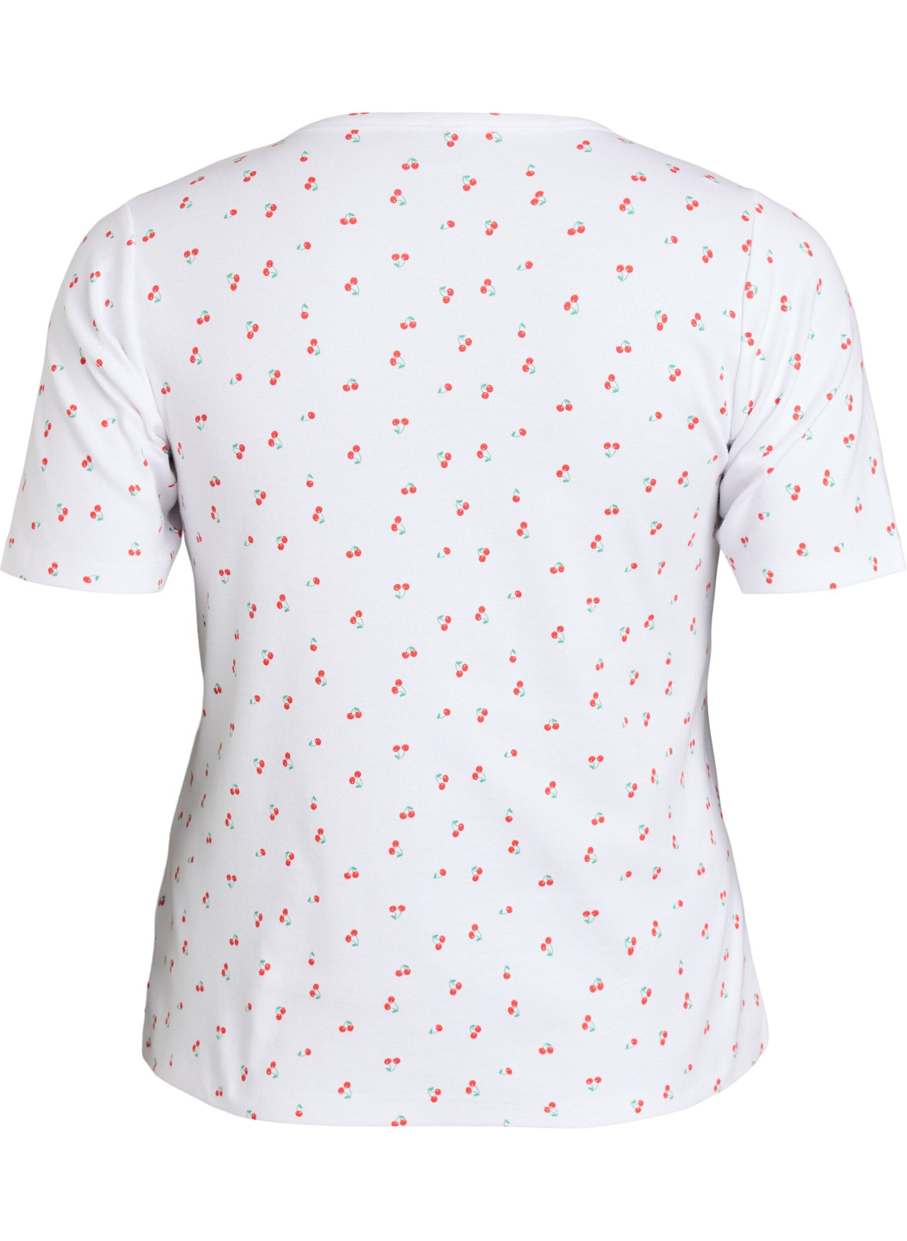 Zizzi T-shirt i bomuld med allover print, Vanilla, Packshot image number 1