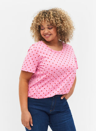 Prikket t-shirt i bomuld, Prism Pink W. Dot, Model image number 0