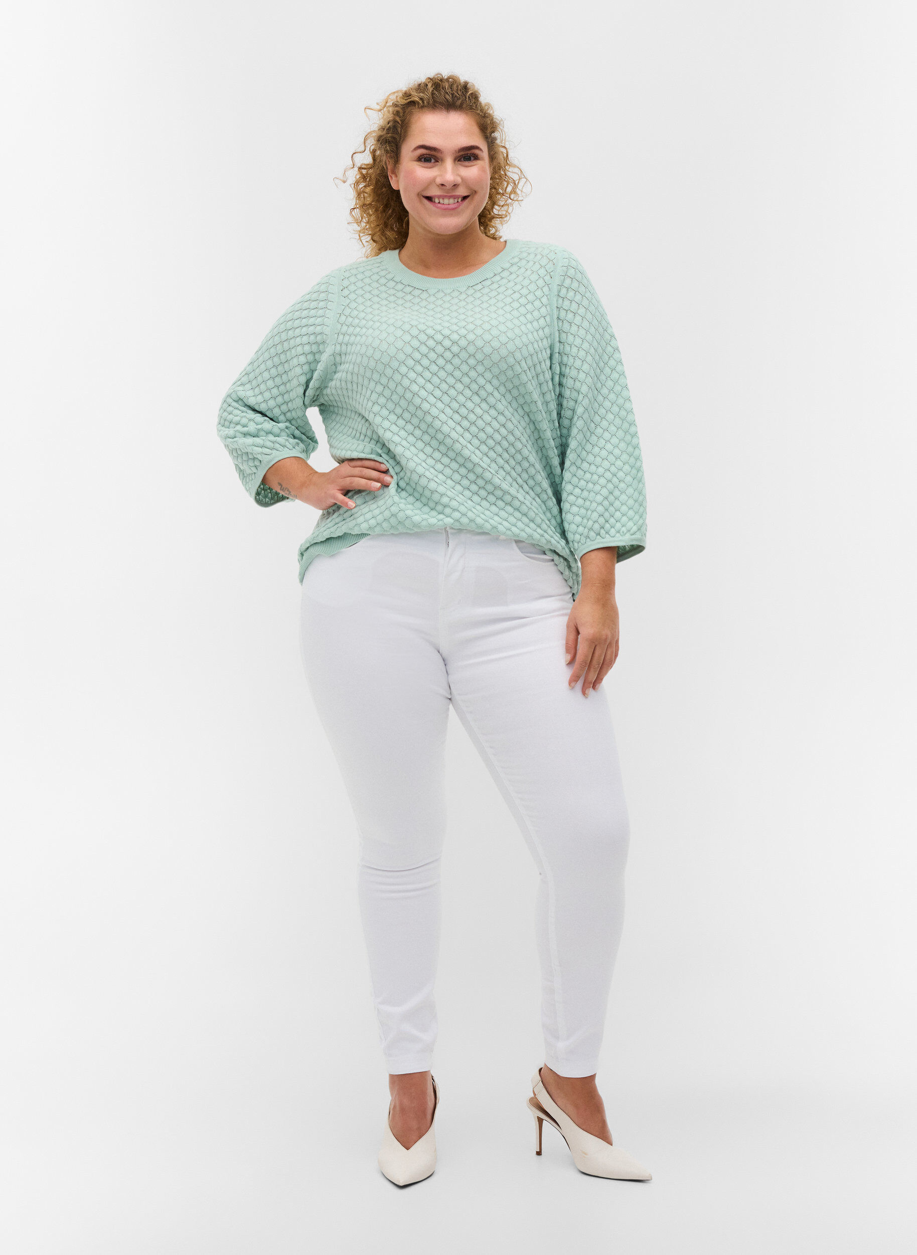 Zizzi Super slim Amy jeans med h&oslash;j talje, White, Model image number 4