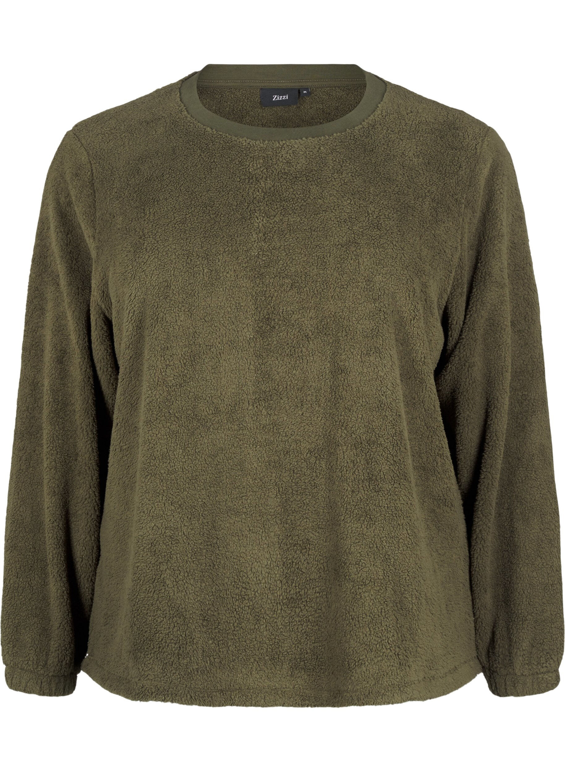 Zizzi L&oslash;s teddy bluse med rund hals, Forest Night, Packshot image number 0