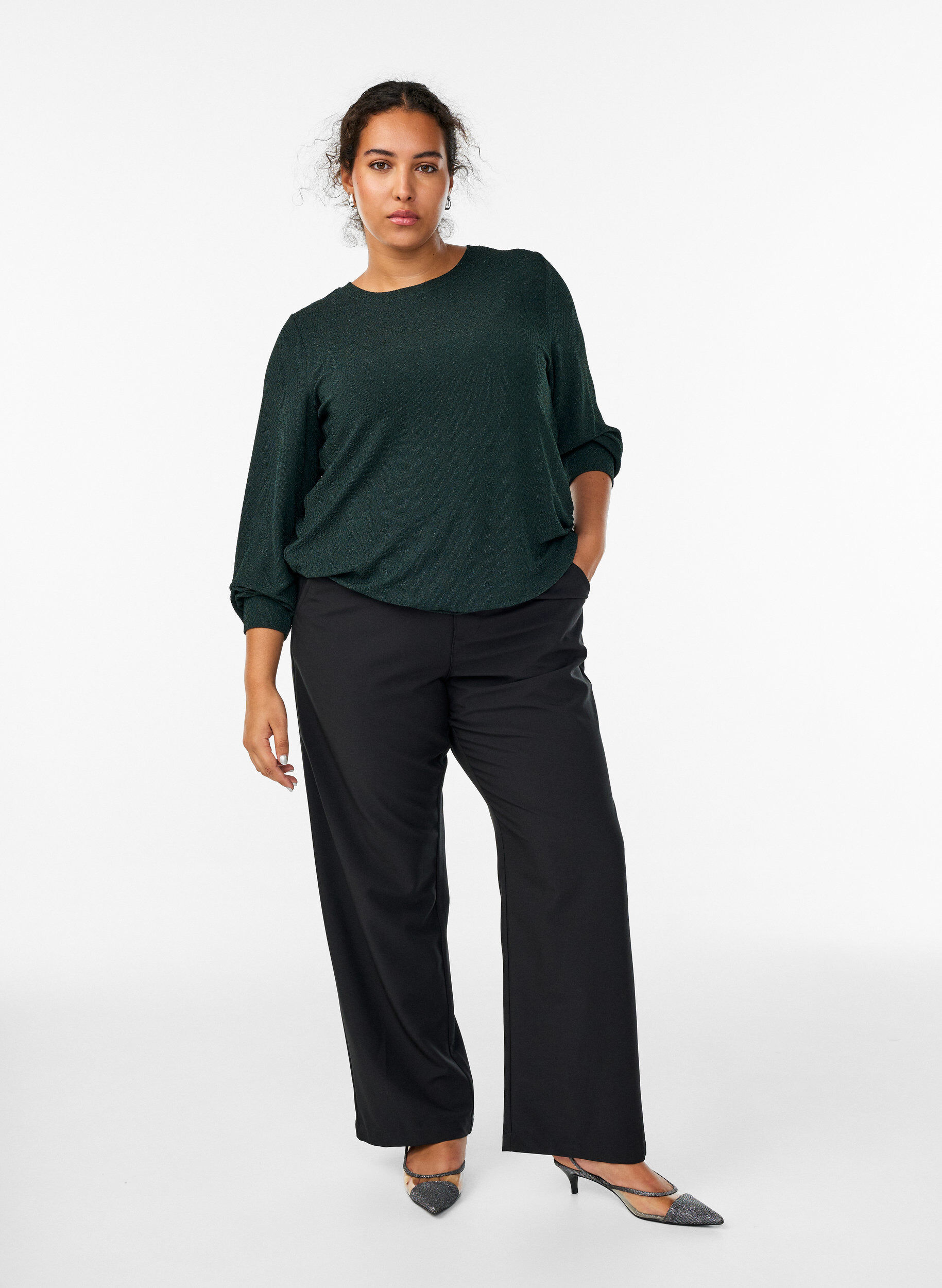 ZizziBluse med sildebensm&oslash;nster og glittertr&aring;d, Gr&oslash;n, Model image number 1