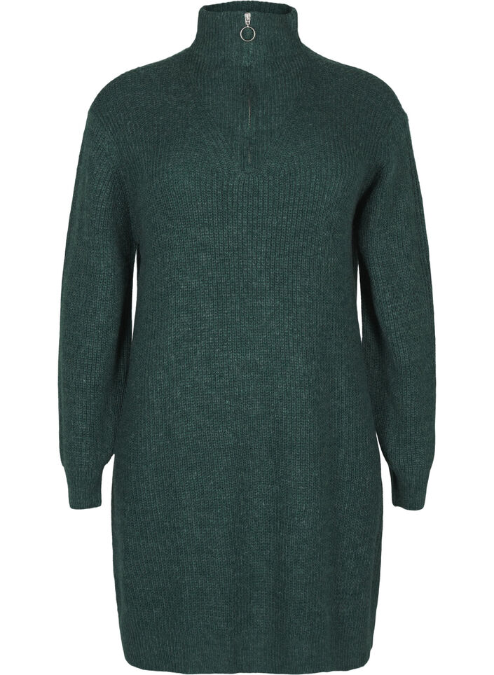 FLASH - Strikkjole med høj hals, Sea Moss Mel., Packshot image number 0