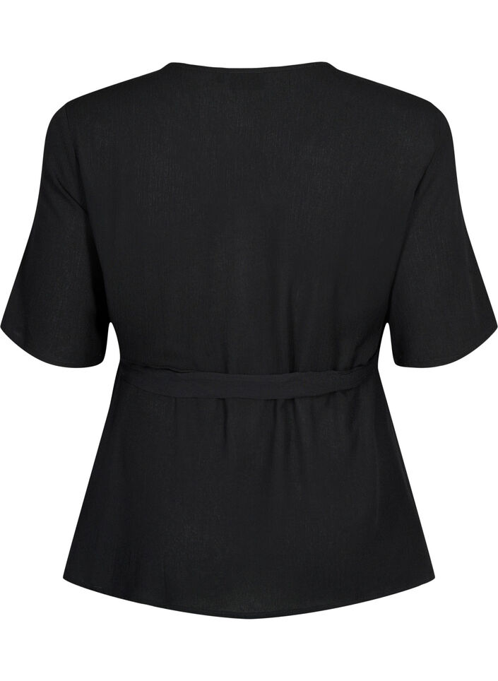 Viskosebluse med wrap, Black, Packshot image number 1